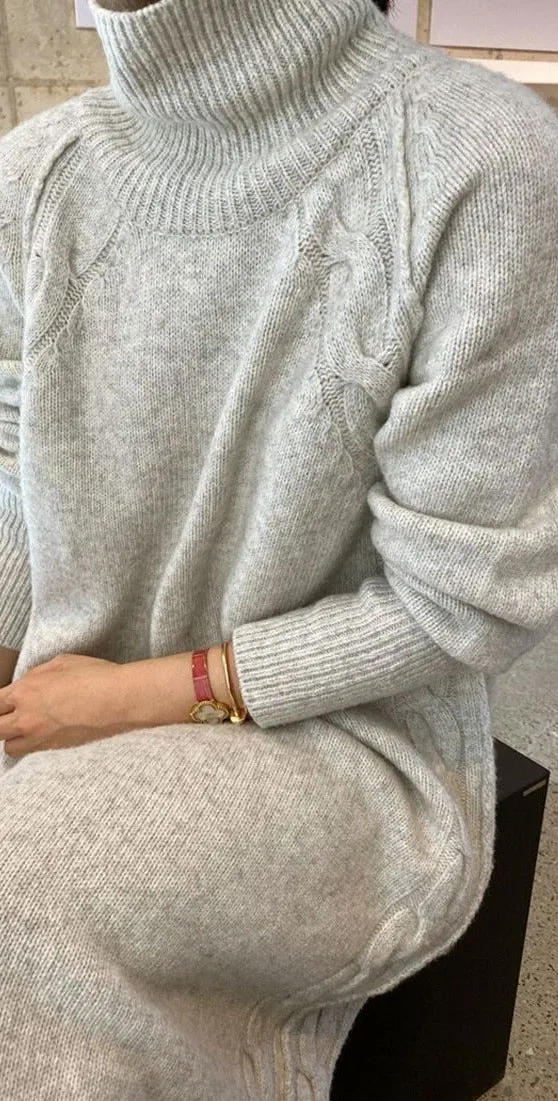 Turtleneck Full Sleeve Oversized Knit Dress
