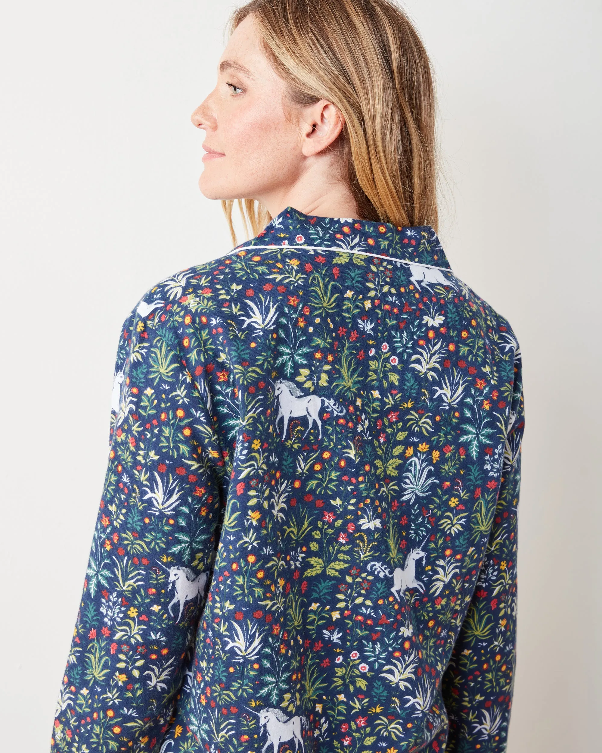 Unicorn's Garden - Tall Lightweight Flannel Long PJ Set - Indigo