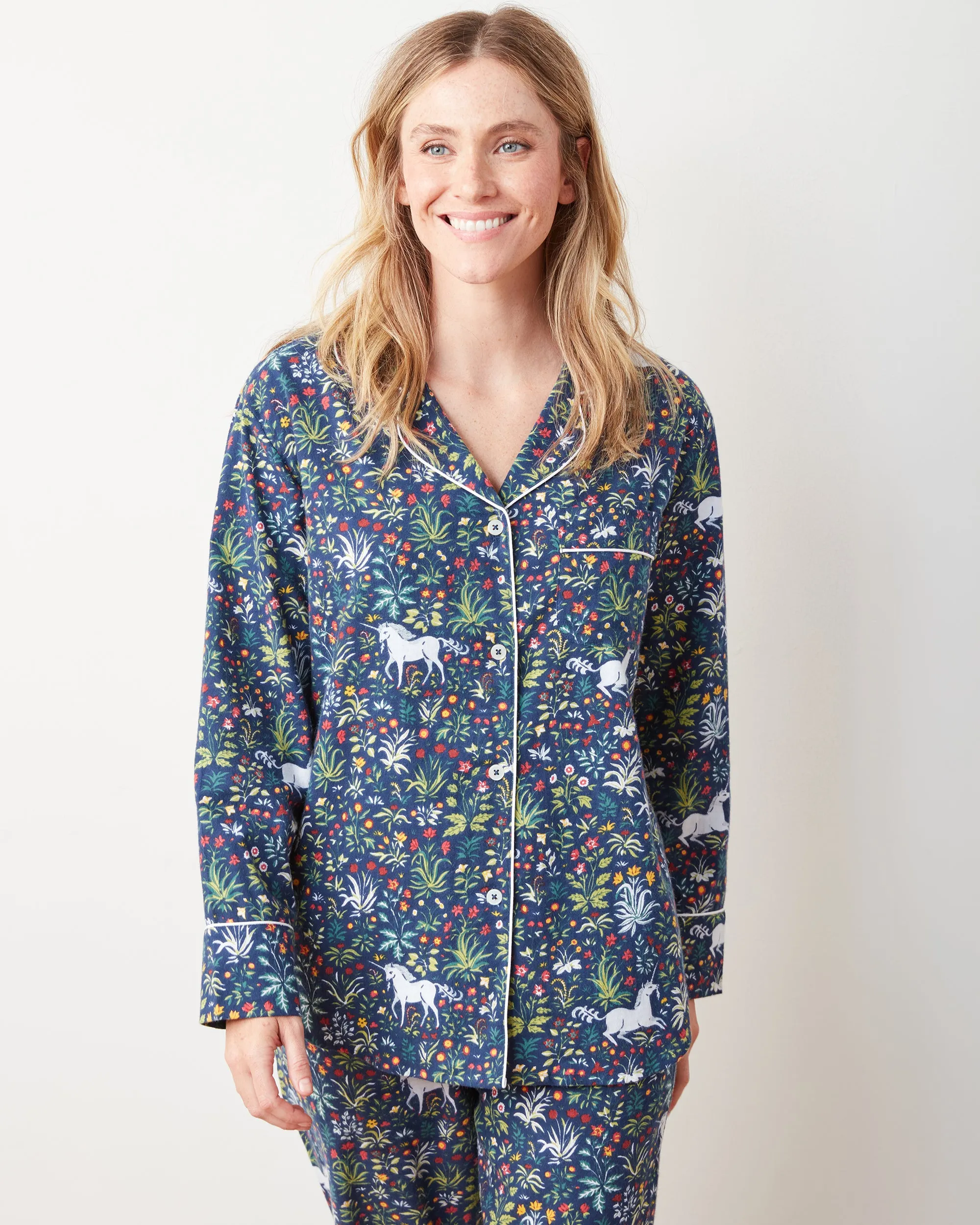 Unicorn's Garden - Tall Lightweight Flannel Long PJ Set - Indigo