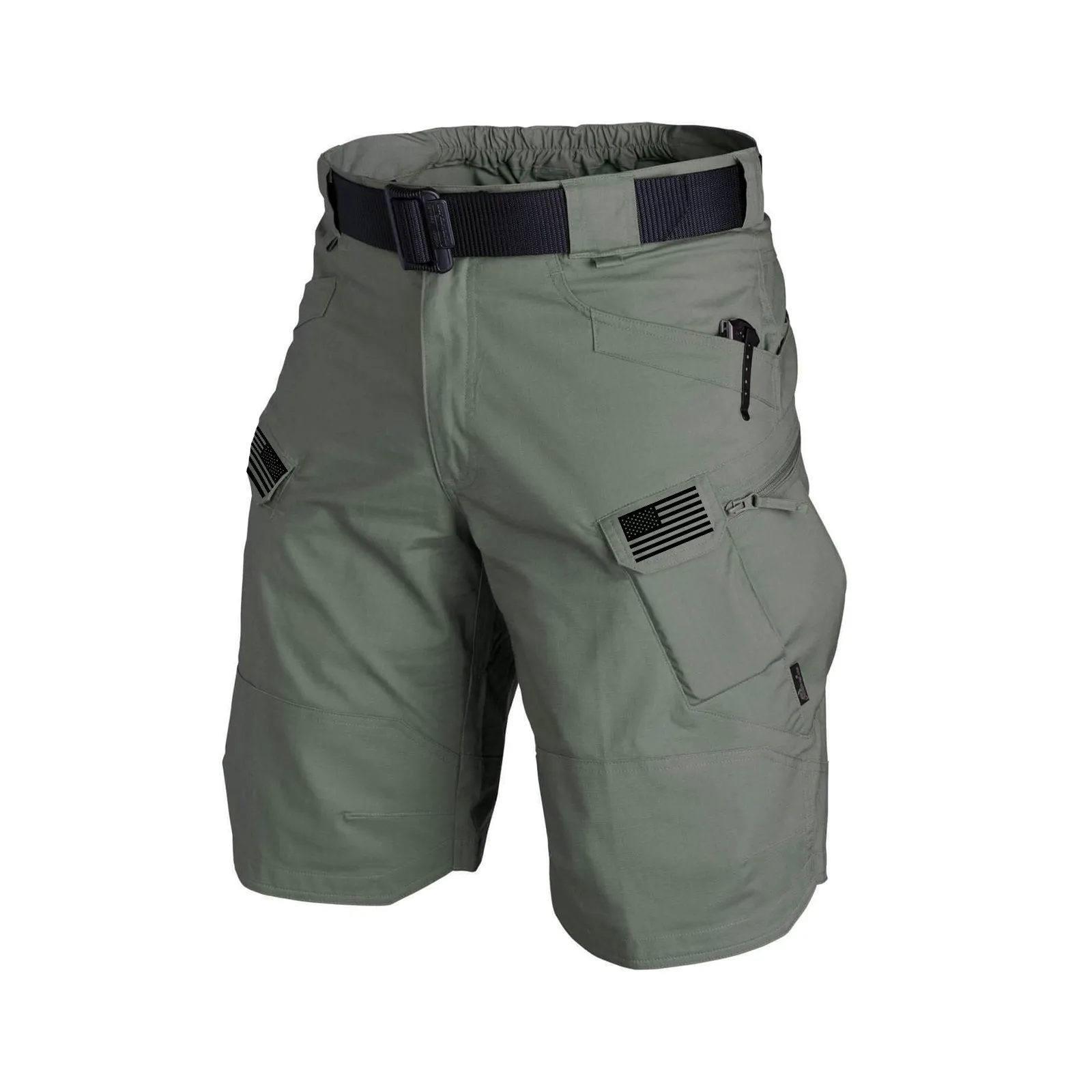 USA FLAG TACTICAL MULTI POCKETS 11'' INSEAM PERFORMANCE CARGO SHORTS WITH BUCKLE BELT