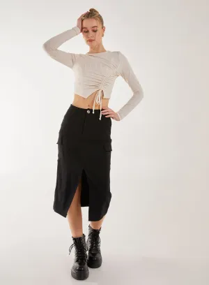 Utility Cargo Midi Slit Skirt