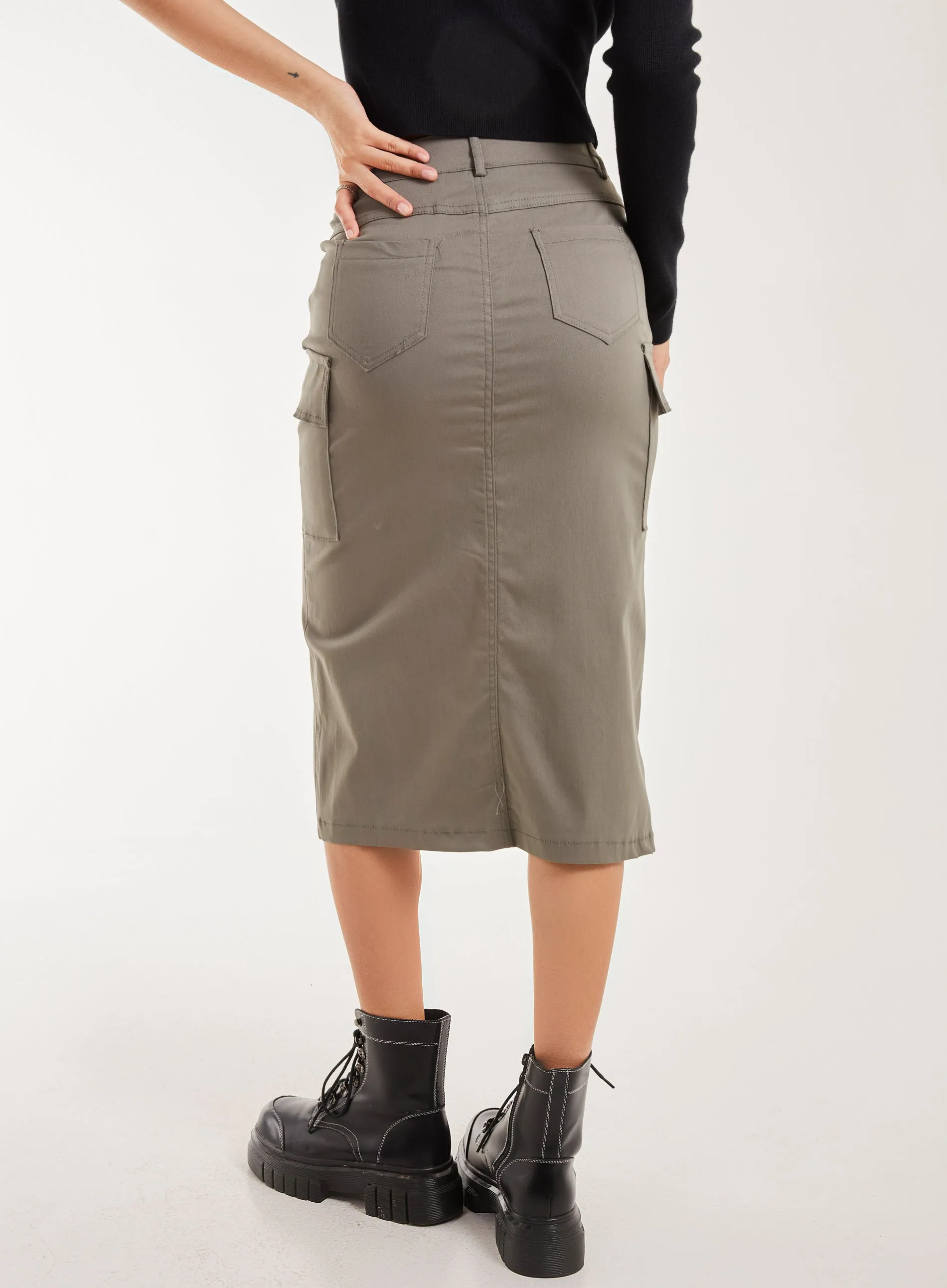 Utility Cargo Midi Slit Skirt