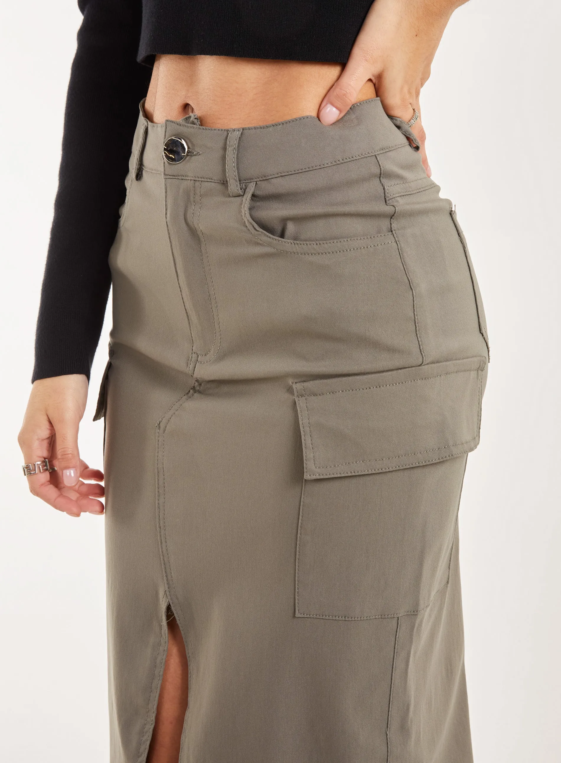 Utility Cargo Midi Slit Skirt