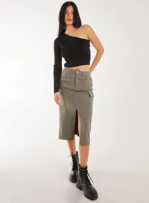 Utility Cargo Midi Slit Skirt