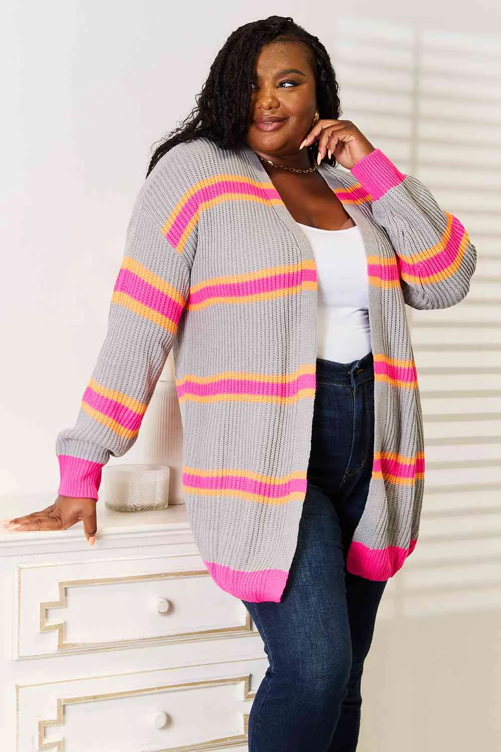 Valerie Woven Right Ribbed Long Sleeve Cardigan