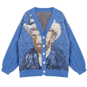 Van Gogh Self-Portrait Knit Cardigan in Y2K Style