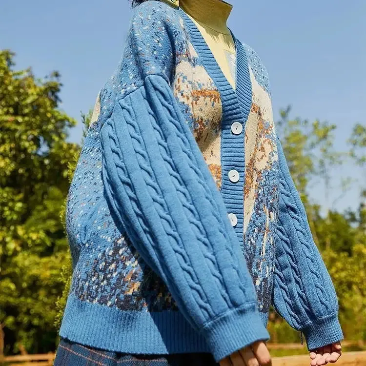 Van Gogh Self-Portrait Knit Cardigan in Y2K Style