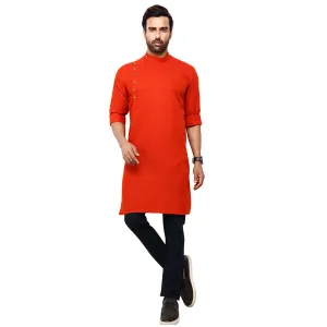 Vibrant  Orange Plain Kurta  for Men