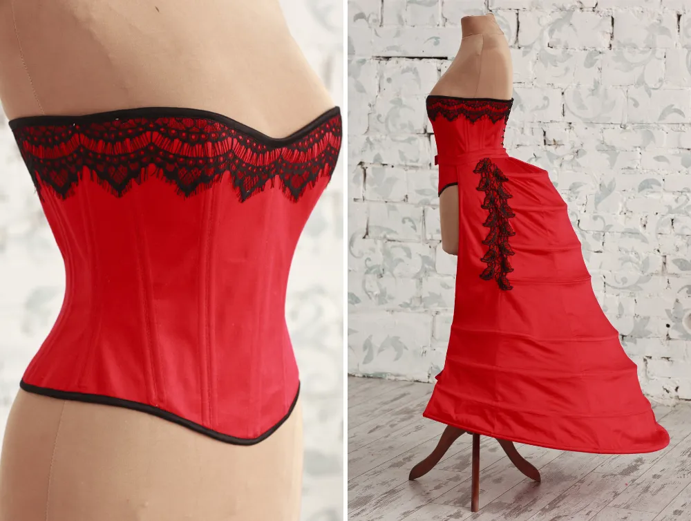 Victorian fashion red overbust corset