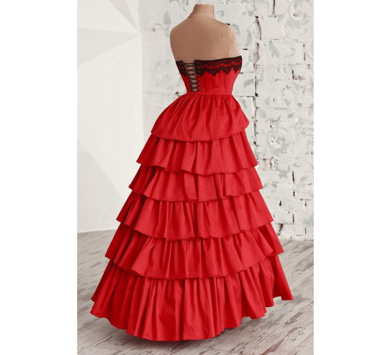 Victorian fashion red overbust corset