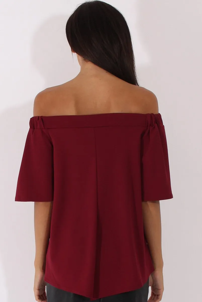 Wine Bardot Split Back Top - Aurora