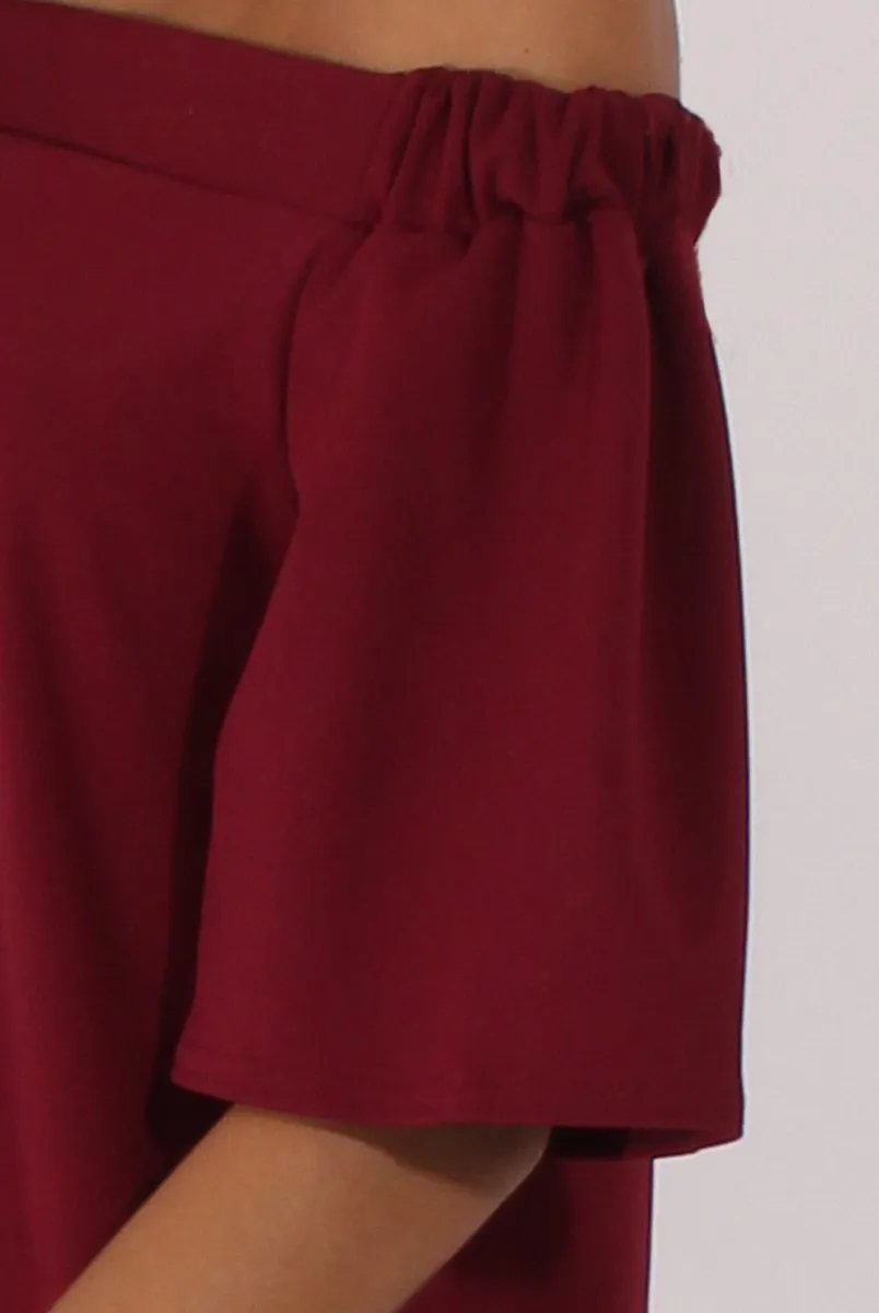 Wine Bardot Split Back Top - Aurora