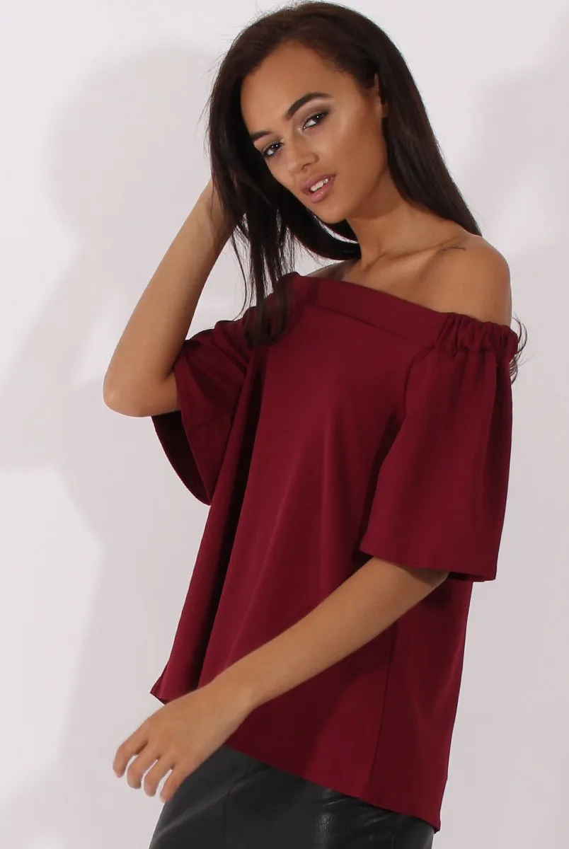 Wine Bardot Split Back Top - Aurora