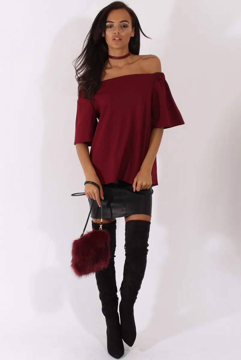 Wine Bardot Split Back Top - Aurora