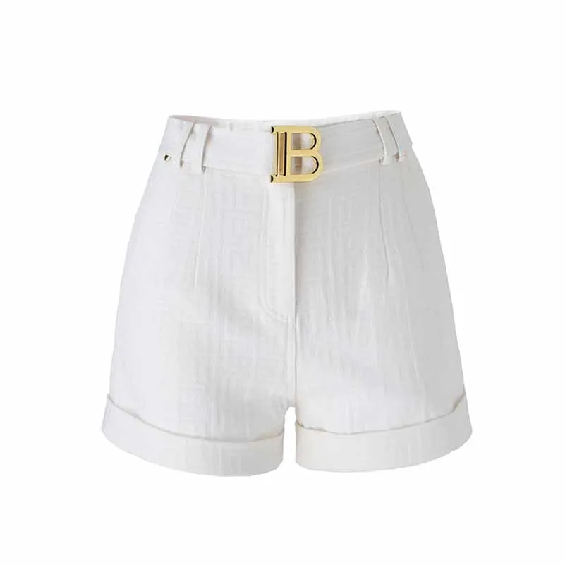 Women High Waist Belted Maze Pattern Shorts 6 colors