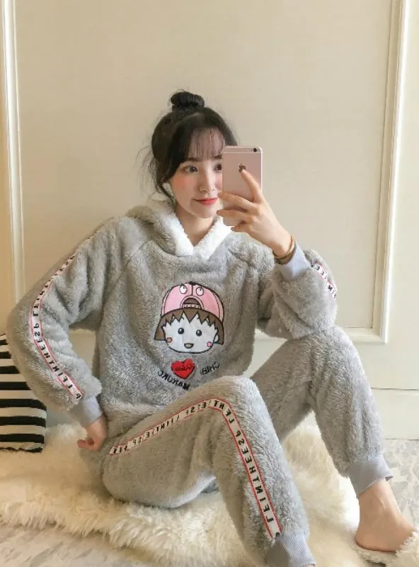 WOMEN PAJAMAS CORAL VELVET SET SMALL BALLS