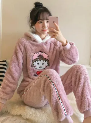 WOMEN PAJAMAS CORAL VELVET SET SMALL BALLS