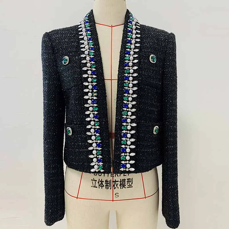 Womens Black Long Sleeve Cardigan Sweaters With Beaded