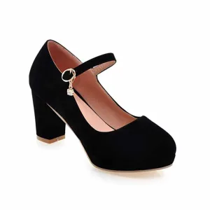 Women's buckled platform shoes suede chunky heeled shoes