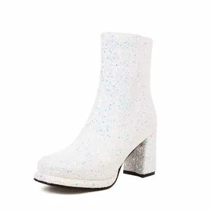 Women's Glitter Platform Chunky Heeled Ankle Boots
