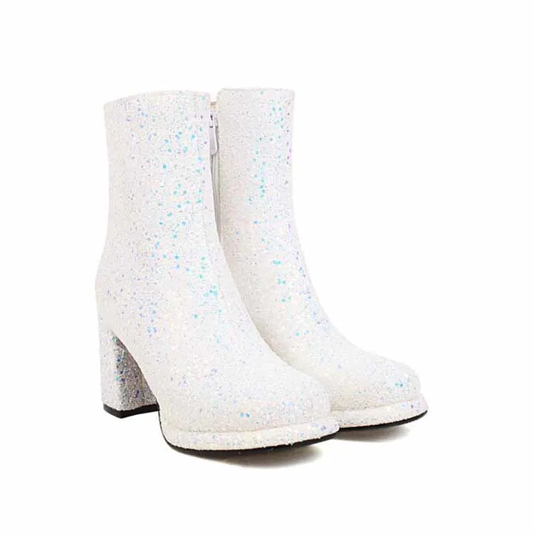 Women's Glitter Platform Chunky Heeled Ankle Boots