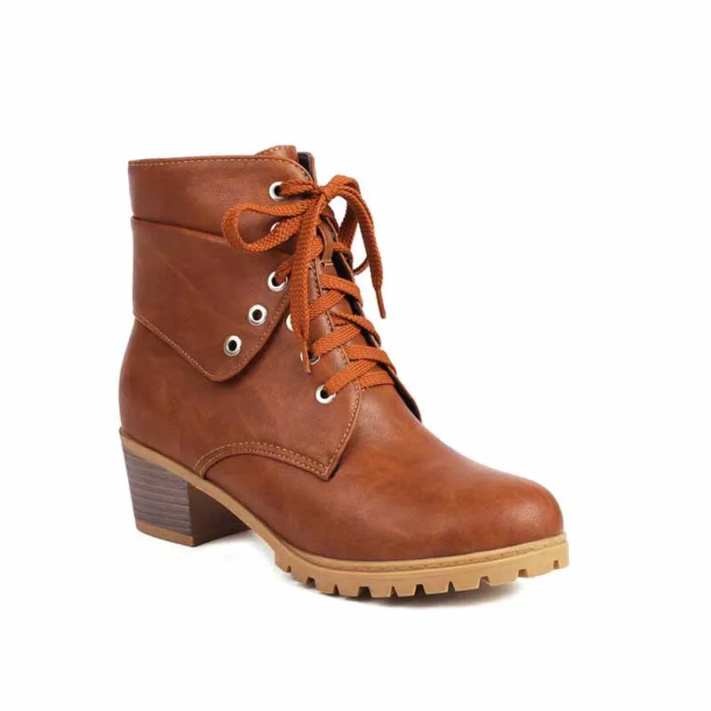 Women's lace up boots chunky heeled ankle boots