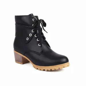 Women's lace up boots chunky heeled ankle boots