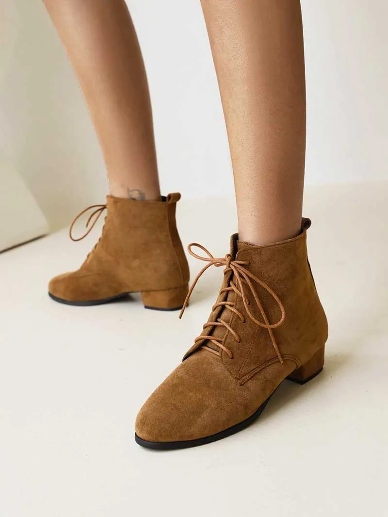 Women's Lace-Up Boots Low Heeled Ankle Bootie