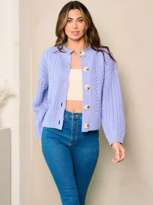 WOMEN'S LONG PUFF SLEEVE BUTTON UP CABLE KNIT SWEATER CARDIGAN