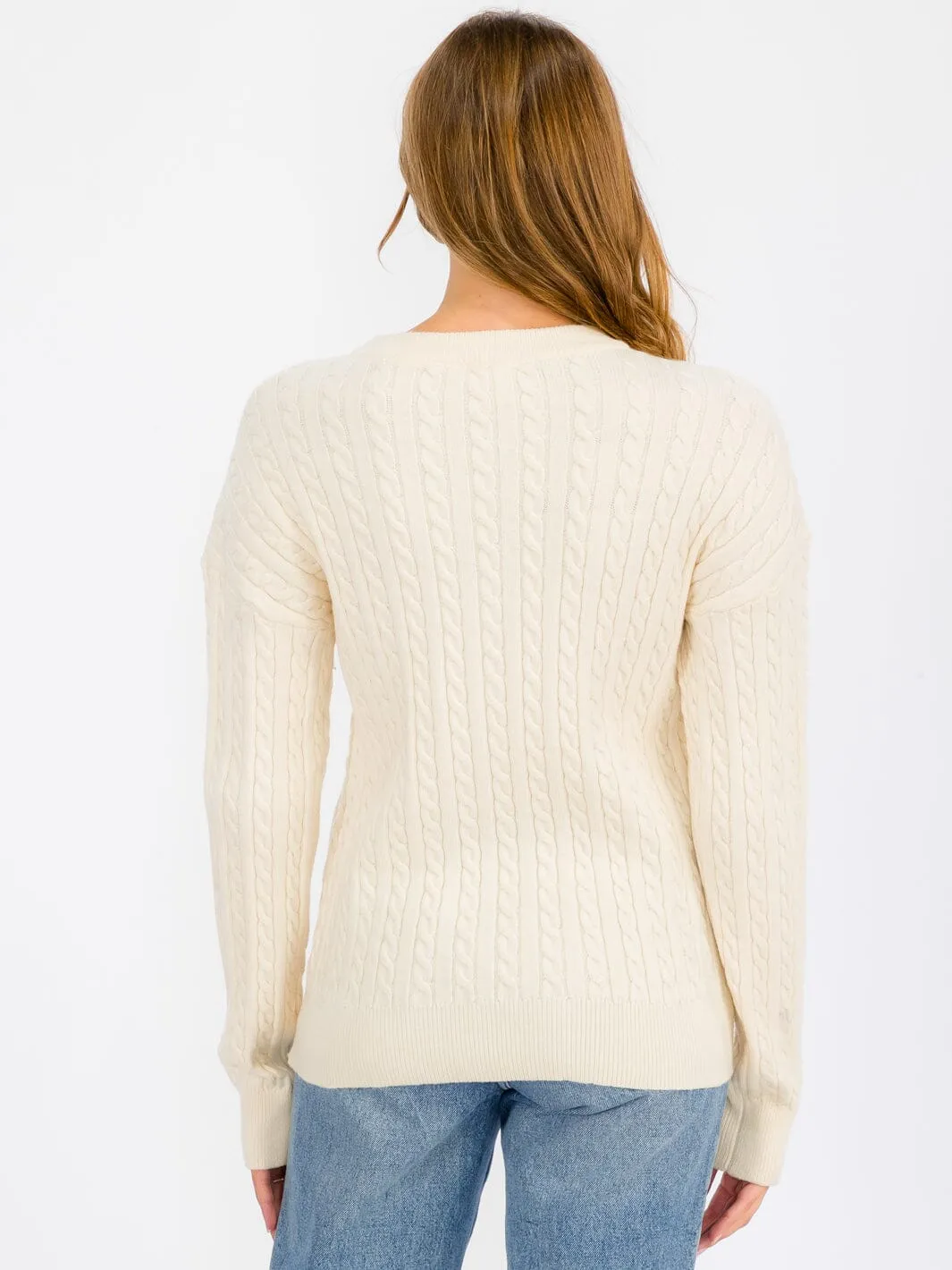 WOMEN'S LONG SLEEVE CABLE KNIT DETAILED PULLOVER SWEATER