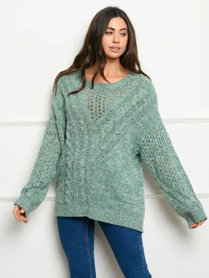 WOMEN'S LONG SLEEVE CABLE KNIT SWEATER