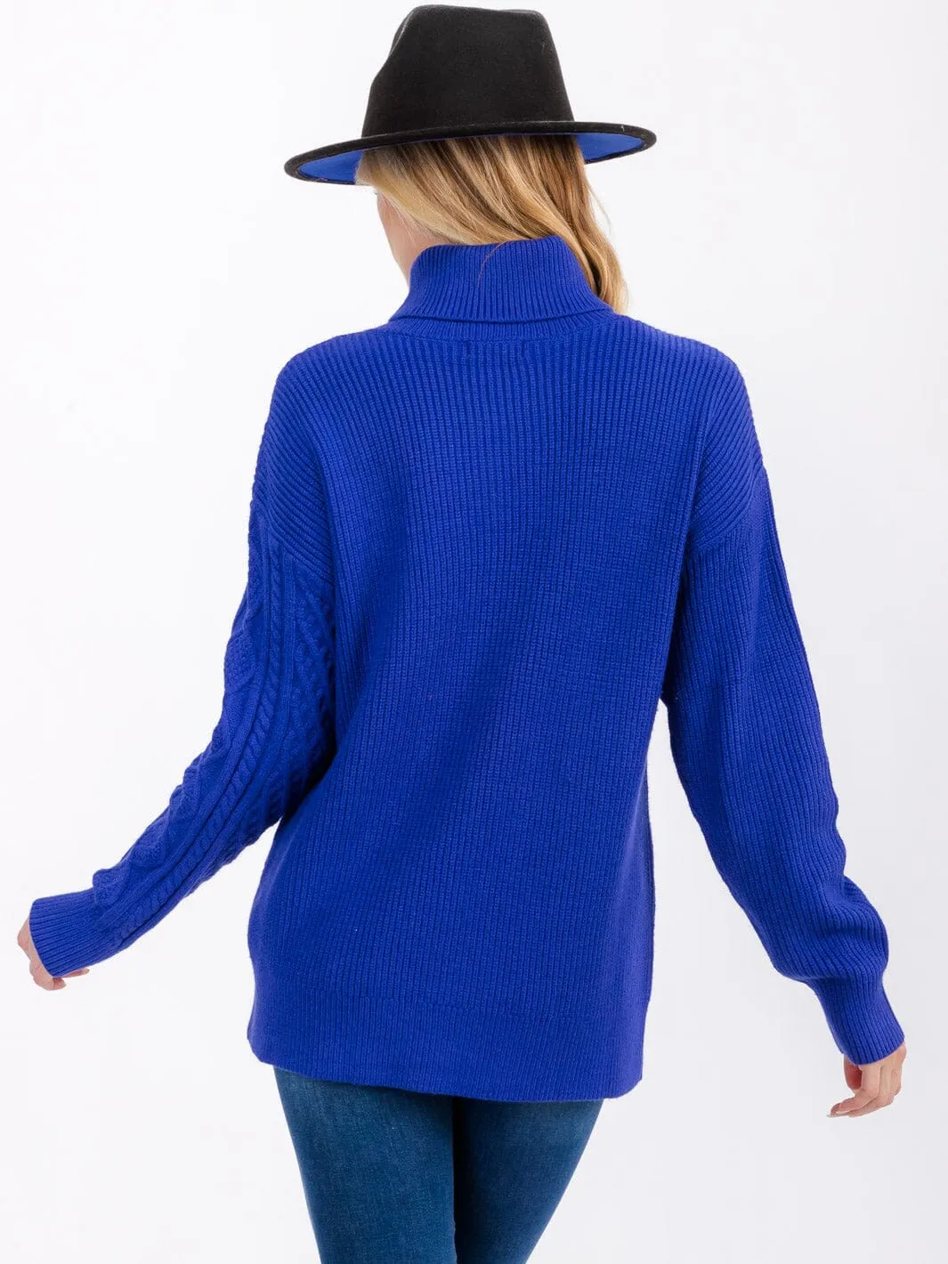 WOMEN'S LONG SLEEVE TURTLE NECK CABLE KNIT PULLOVER SWEATER