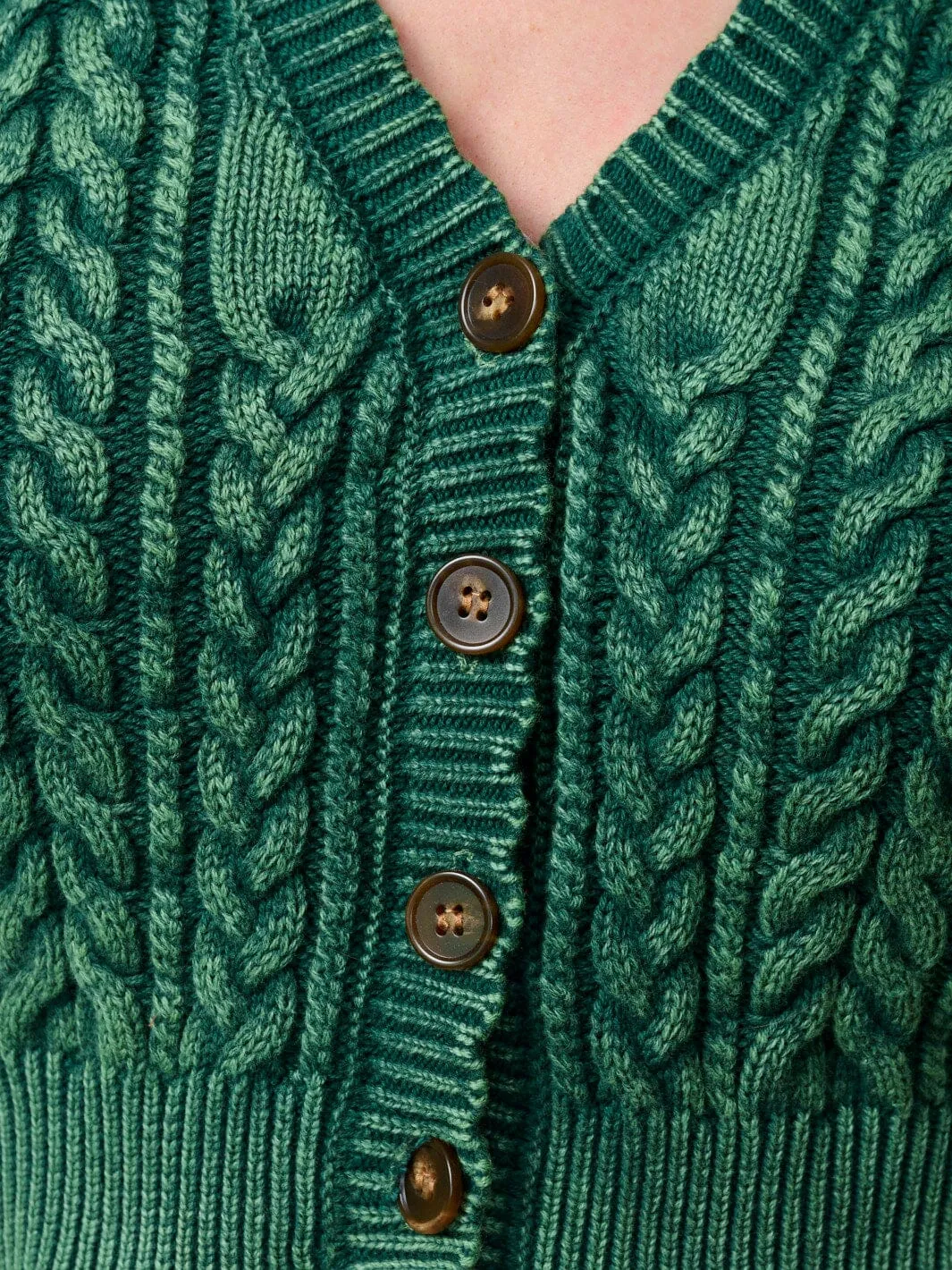 WOMEN'S LONG SLEEVES BUTTON UP CABLE KNIT CROP SWEATER