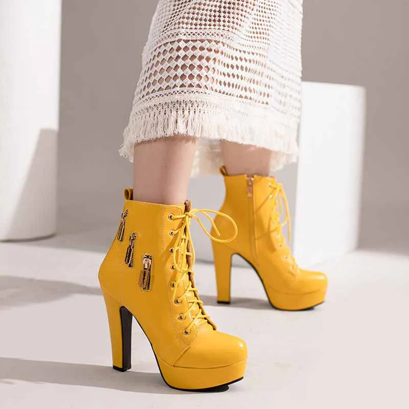 Women's Platform Ankle Boots Lace Up Block Combat Boots