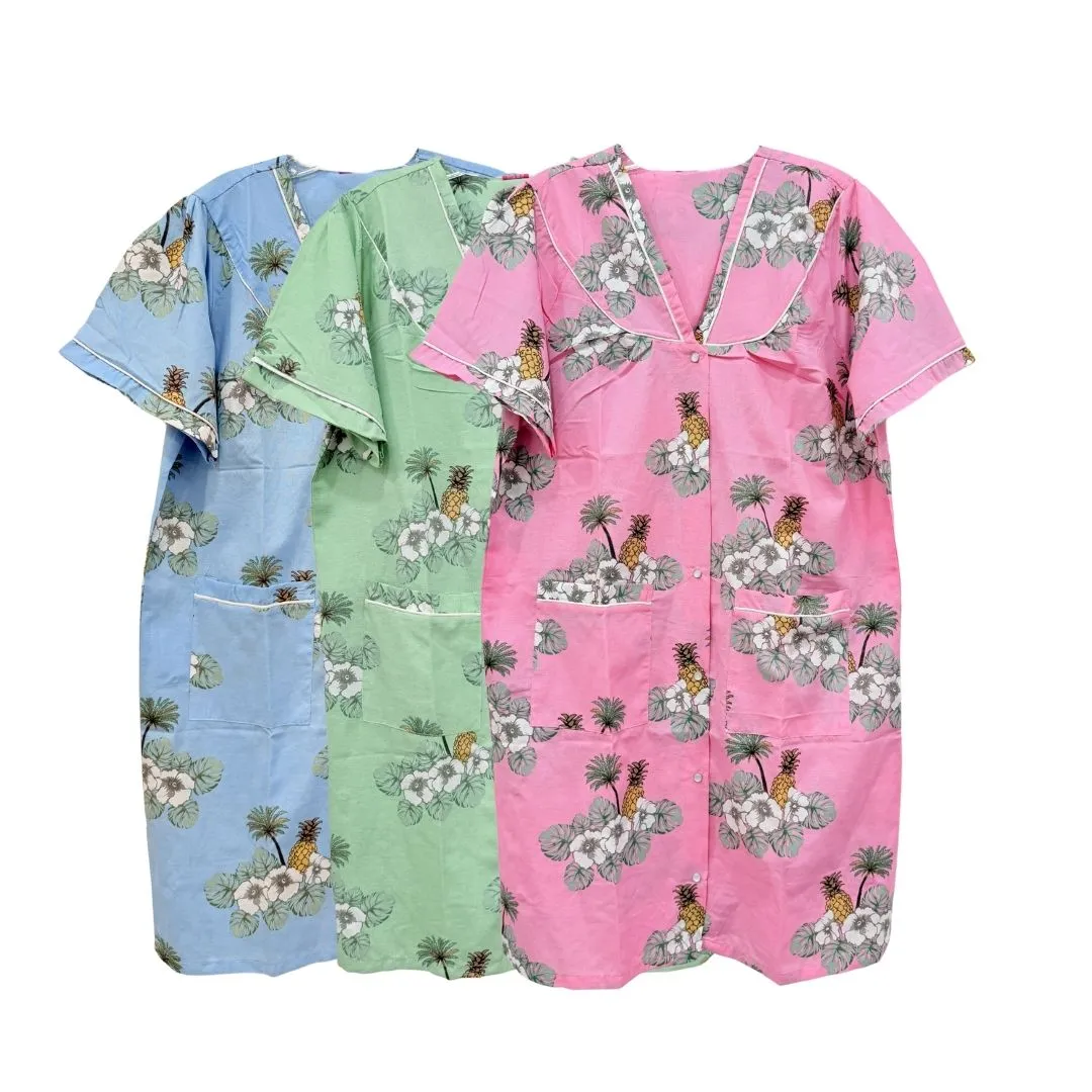 Women's Short Sleeve Snap Button Gown