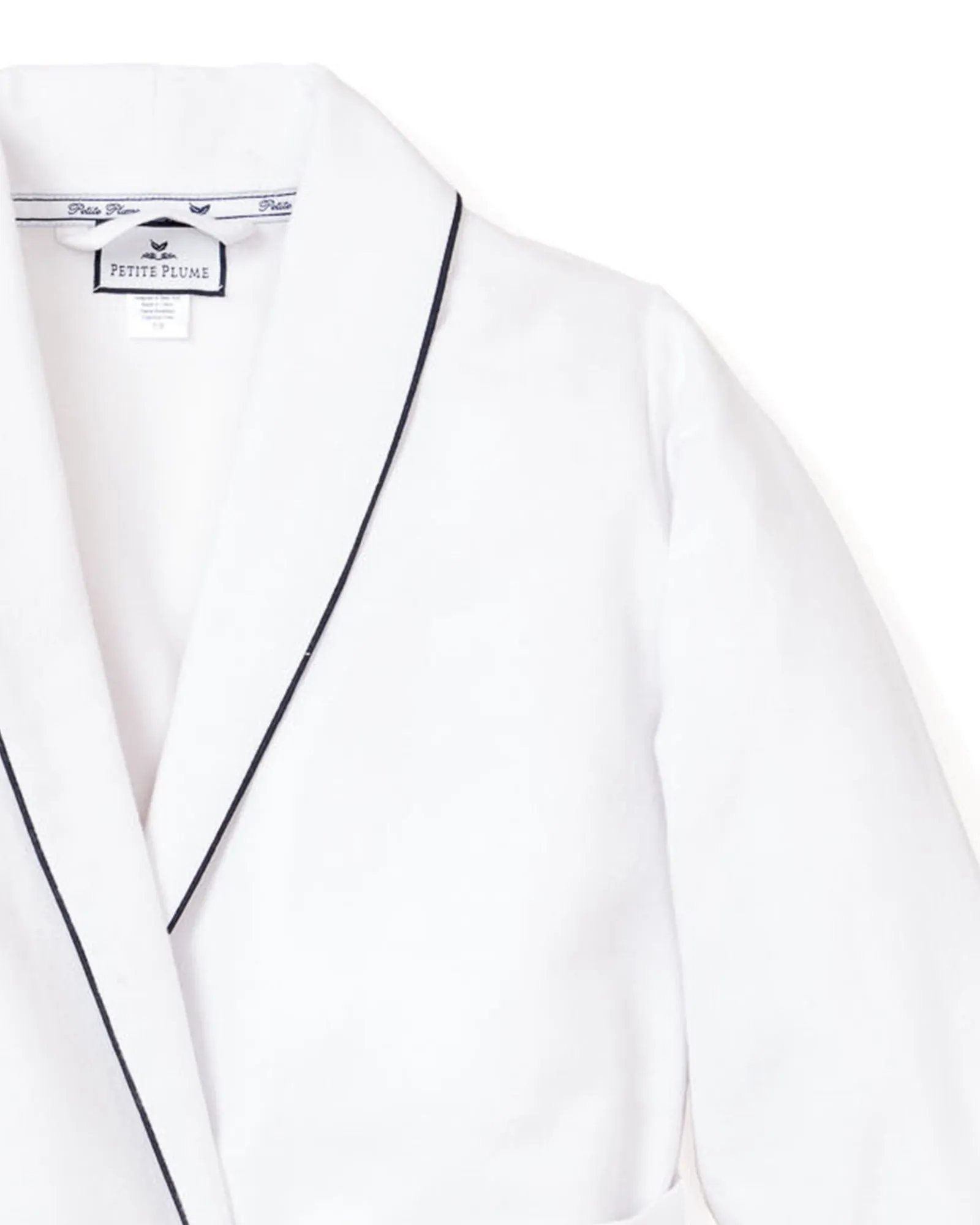 Women's White with Navy Piping Flannel Robe