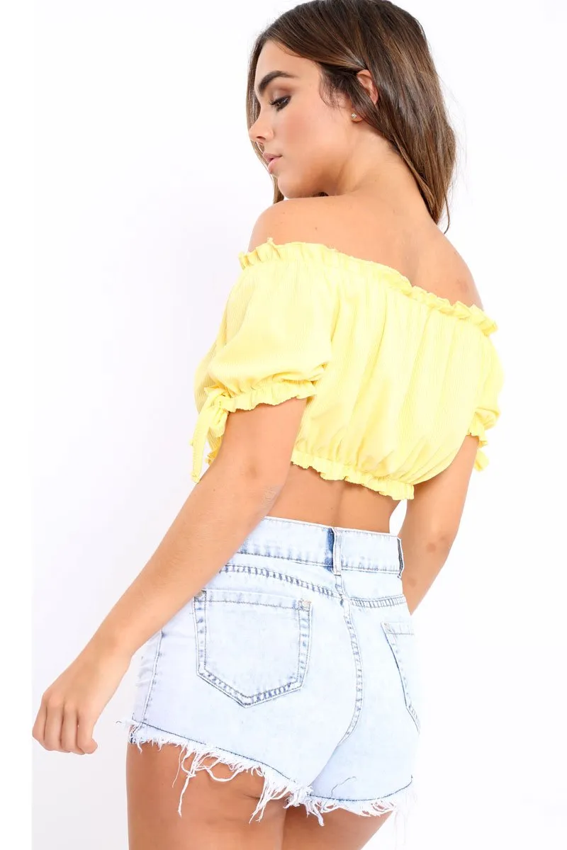 Yellow Ribbed Frill Gypsy Top - Maysia