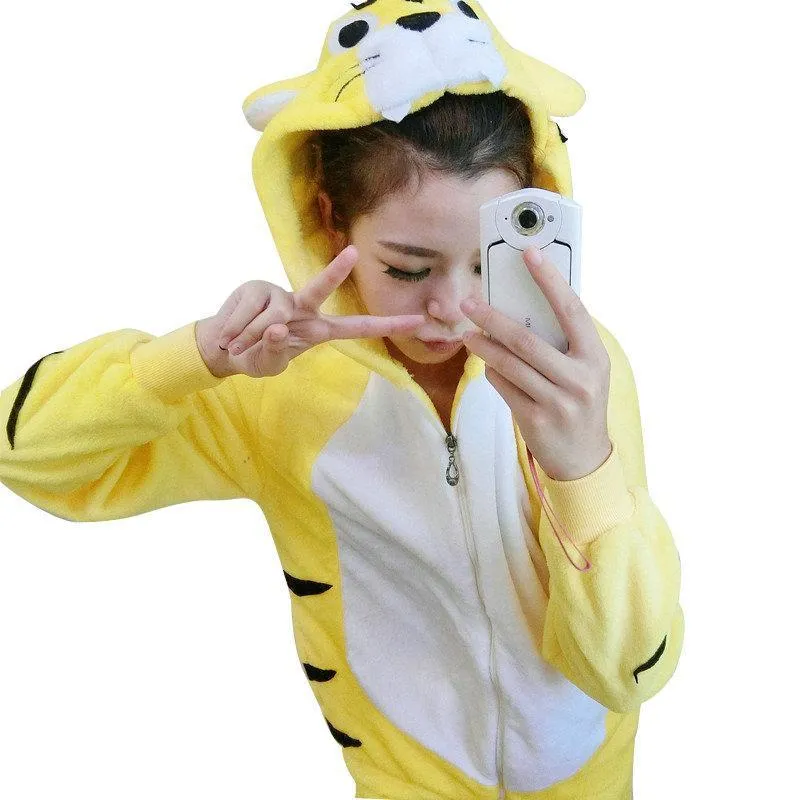 Yellow Tiger Flannel Kigurumi Cosplay Costume Animal Pajamas