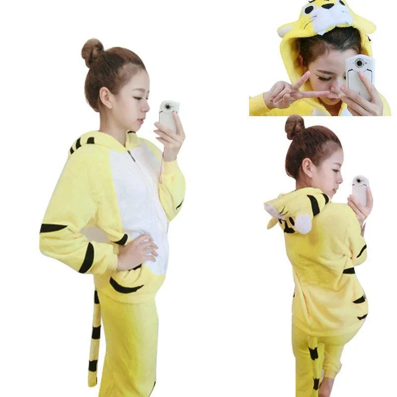 Yellow Tiger Flannel Kigurumi Cosplay Costume Animal Pajamas