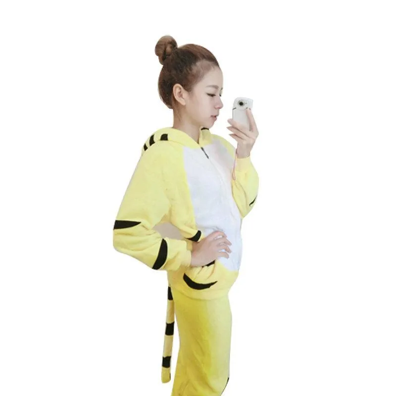 Yellow Tiger Flannel Kigurumi Cosplay Costume Animal Pajamas